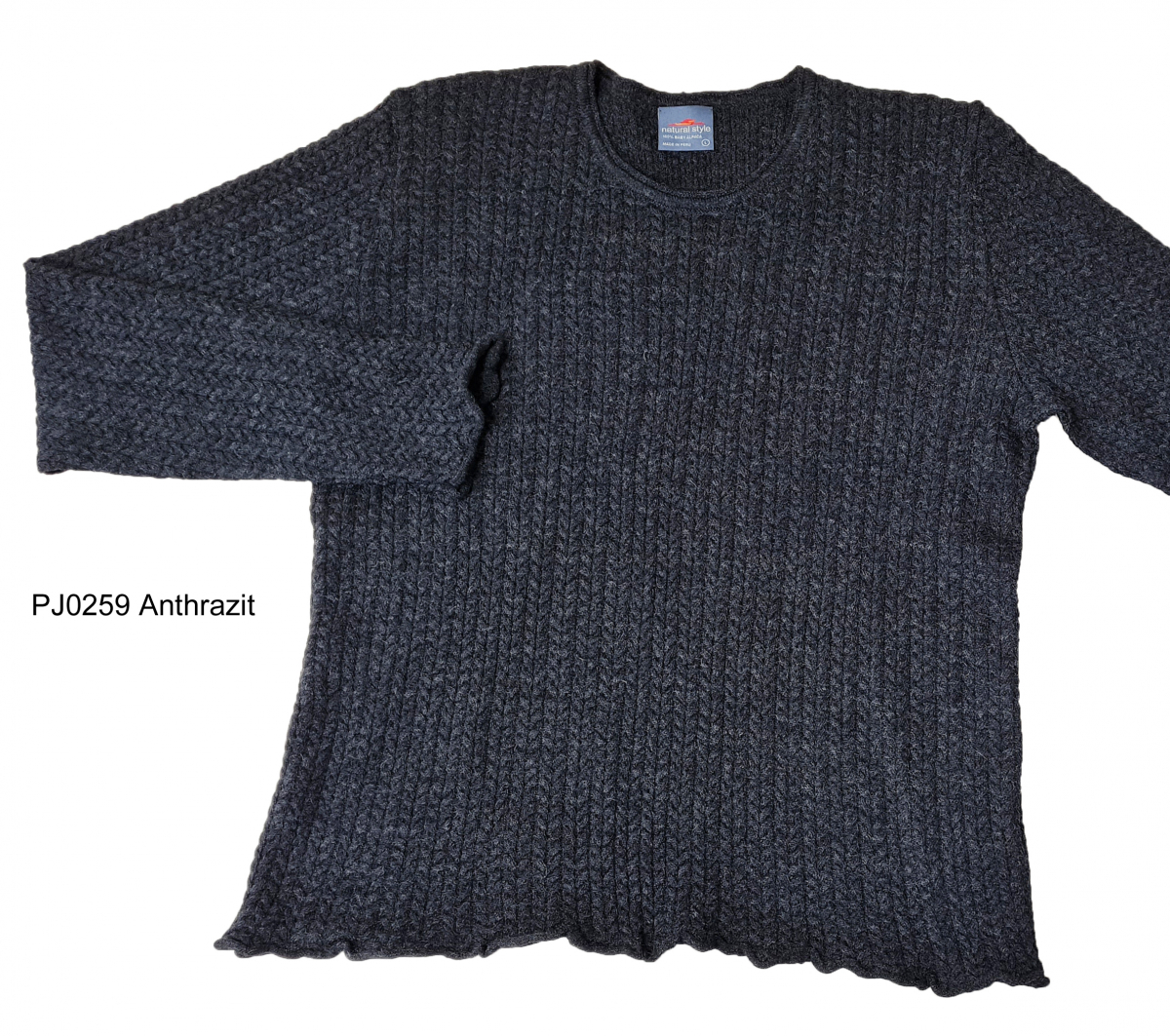 Womens Baby Alpaca Round-Neck Sweater with fine Cord Pattern